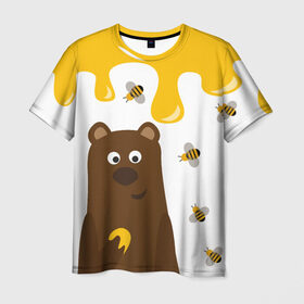 Мужская футболка 3D с принтом Медведь в мёде , 100% полиэфир | прямой крой, круглый вырез горловины, длина до линии бедер | мёд | медведь | миша | пчелы