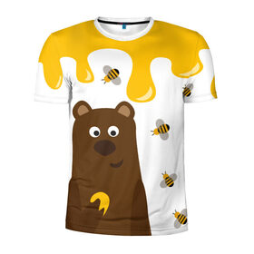 Мужская футболка 3D спортивная с принтом Медведь в мёде , 100% полиэстер с улучшенными характеристиками | приталенный силуэт, круглая горловина, широкие плечи, сужается к линии бедра | мёд | медведь | миша | пчелы