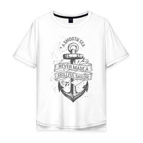 Мужская футболка хлопок Oversize с принтом Гладкое море , 100% хлопок | свободный крой, круглый ворот, “спинка” длиннее передней части | Тематика изображения на принте: море | моряк | символы | якорь