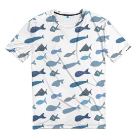 Мужская футболка 3D с принтом Fishes , 100% полиэфир | прямой крой, круглый вырез горловины, длина до линии бедер | Тематика изображения на принте: fishes | море | рыбы