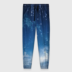 Женские брюки 3D с принтом Ночное небо и звёзда , полиэстер 100% | прямой крой, два кармана без застежек по бокам, с мягкой трикотажной резинкой на поясе и по низу штанин. В поясе для дополнительного комфорта — широкие завязки | звёзды | небо | ночной | облака | синий