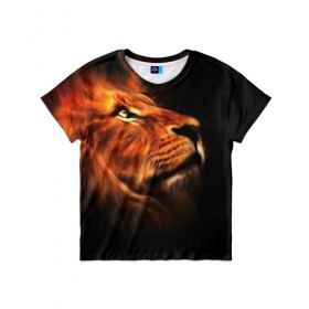 Детская футболка 3D с принтом Lion , 100% гипоаллергенный полиэфир | прямой крой, круглый вырез горловины, длина до линии бедер, чуть спущенное плечо, ткань немного тянется | lion | голова животного | кот | кошка | лев
