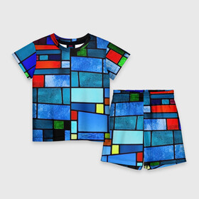 Детский костюм с шортами 3D с принтом Мозаичная абстракция ,  |  | линии | орнамент | прикольные картинки | узор | цвет