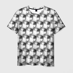 Мужская футболка 3D с принтом Круги на металле , 100% полиэфир | прямой крой, круглый вырез горловины, длина до линии бедер | Тематика изображения на принте: белый | паттерн | текстура | черный
