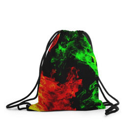 Рюкзак-мешок 3D с принтом Огненная битва , 100% полиэстер | плотность ткани — 200 г/м2, размер — 35 х 45 см; лямки — толстые шнурки, застежка на шнуровке, без карманов и подкладки | Тематика изображения на принте: дым | зеленый | красный | огонь