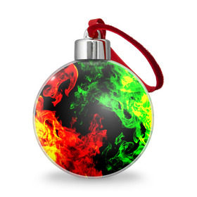 Ёлочный шар с принтом Огненная битва , Пластик | Диаметр: 77 мм | дым | зеленый | красный | огонь