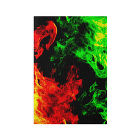 Обложка для паспорта матовая кожа с принтом Огненная битва , натуральная матовая кожа | размер 19,3 х 13,7 см; прозрачные пластиковые крепления | дым | зеленый | красный | огонь