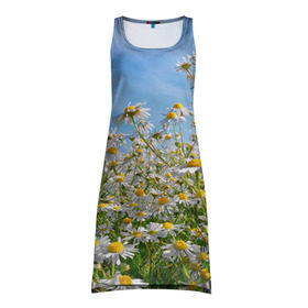 Платье-майка 3D с принтом Ромашковый рай , 100% полиэстер | полуприлегающий силуэт, широкие бретели, круглый вырез горловины, удлиненный подол сзади. | лепестки | небо | прикольные картинки | ромашки | солнце | цветочки | цветы