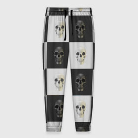 Мужские брюки 3D с принтом Skullchess , 100% полиэстер | манжеты по низу, эластичный пояс регулируется шнурком, по бокам два кармана без застежек, внутренняя часть кармана из мелкой сетки | Тематика изображения на принте: хелоуин | череп | черное и белое | шахматы