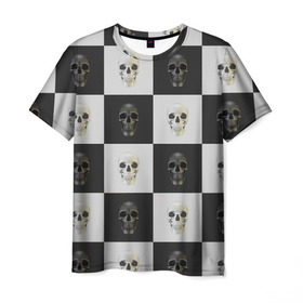 Мужская футболка 3D с принтом Skullchess , 100% полиэфир | прямой крой, круглый вырез горловины, длина до линии бедер | хелоуин | череп | черное и белое | шахматы