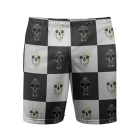 Мужские шорты 3D спортивные с принтом Skullchess ,  |  | хелоуин | череп | черное и белое | шахматы