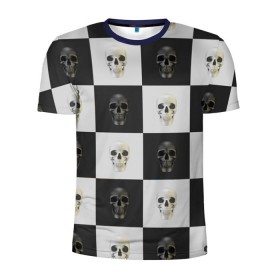 Мужская футболка 3D спортивная с принтом Skullchess , 100% полиэстер с улучшенными характеристиками | приталенный силуэт, круглая горловина, широкие плечи, сужается к линии бедра | хелоуин | череп | черное и белое | шахматы
