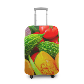 Чехол для чемодана 3D с принтом Овощи , 86% полиэфир, 14% спандекс | двустороннее нанесение принта, прорези для ручек и колес | апельсин | диета | киви | лук | овощ | огурец | помидор