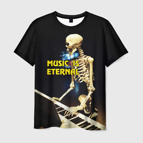 Мужская футболка 3D с принтом Музыка вечна 3 , 100% полиэфир | прямой крой, круглый вырез горловины, длина до линии бедер | мелодия. клавиши | музыка | музыкальный инструмент | скелет