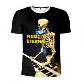 Мужская футболка 3D спортивная с принтом Музыка вечна 3 , 100% полиэстер с улучшенными характеристиками | приталенный силуэт, круглая горловина, широкие плечи, сужается к линии бедра | мелодия. клавиши | музыка | музыкальный инструмент | скелет