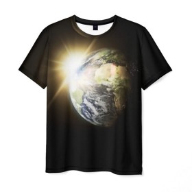Мужская футболка 3D с принтом Восход солнца , 100% полиэфир | прямой крой, круглый вырез горловины, длина до линии бедер | Тематика изображения на принте: звёзды | космическое пространство | космос | планета | солнце
