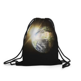 Рюкзак-мешок 3D с принтом Восход солнца , 100% полиэстер | плотность ткани — 200 г/м2, размер — 35 х 45 см; лямки — толстые шнурки, застежка на шнуровке, без карманов и подкладки | Тематика изображения на принте: звёзды | космическое пространство | космос | планета | солнце
