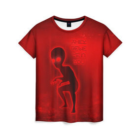 Женская футболка 3D с принтом They belive in you , 100% полиэфир ( синтетическое хлопкоподобное полотно) | прямой крой, круглый вырез горловины, длина до линии бедер | инопланетяне | инопланетянин | красный | марс | марсианин | нло