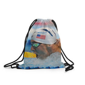 Рюкзак-мешок 3D с принтом Майкл Фелпс , 100% полиэстер | плотность ткани — 200 г/м2, размер — 35 х 45 см; лямки — толстые шнурки, застежка на шнуровке, без карманов и подкладки | Тематика изображения на принте: swimming | бассейн | олимпиада | плавание | пловец | рио | фелпс