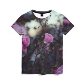 Женская футболка 3D с принтом Цветы , 100% полиэфир ( синтетическое хлопкоподобное полотно) | прямой крой, круглый вырез горловины, длина до линии бедер | лепестки | прикольные | природа | розовые | розы