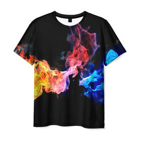 Мужская футболка 3D с принтом Битва огней , 100% полиэфир | прямой крой, круглый вырез горловины, длина до линии бедер | Тематика изображения на принте: красный | огонь | синий