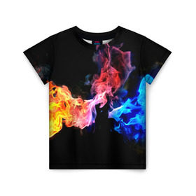 Детская футболка 3D с принтом Битва огней , 100% гипоаллергенный полиэфир | прямой крой, круглый вырез горловины, длина до линии бедер, чуть спущенное плечо, ткань немного тянется | красный | огонь | синий