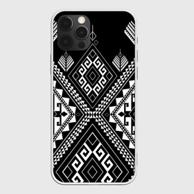 Чехол для iPhone 12 Pro с принтом Индейские мотивы , силикон | область печати: задняя сторона чехла, без боковых панелей | вышивка | орнамент | свитер | черно белый