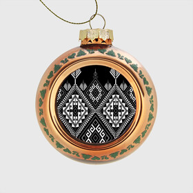 Стеклянный ёлочный шар с принтом Индейские мотивы , Стекло | Диаметр: 80 мм | вышивка | орнамент | свитер | черно белый
