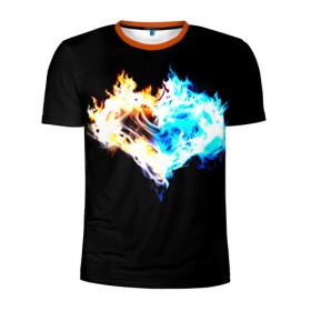 Мужская футболка 3D спортивная с принтом Огненное сердце , 100% полиэстер с улучшенными характеристиками | приталенный силуэт, круглая горловина, широкие плечи, сужается к линии бедра | Тематика изображения на принте: огонь