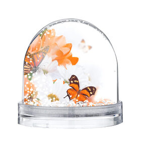 Снежный шар с принтом Оранж , Пластик | Изображение внутри шара печатается на глянцевой фотобумаге с двух сторон | бабочки | лепестки | оранжевый | цветочки | цветы