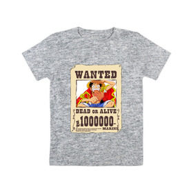 Детская футболка хлопок с принтом Wanted Luffy , 100% хлопок | круглый вырез горловины, полуприлегающий силуэт, длина до линии бедер | ван пис | луффи | разыскивается