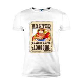 Мужская футболка премиум с принтом Wanted Luffy , 92% хлопок, 8% лайкра | приталенный силуэт, круглый вырез ворота, длина до линии бедра, короткий рукав | ван пис | луффи | разыскивается