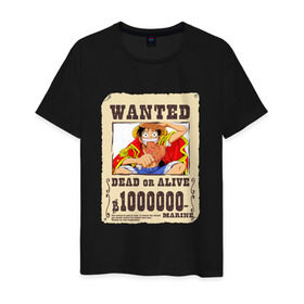 Мужская футболка хлопок с принтом Wanted Luffy , 100% хлопок | прямой крой, круглый вырез горловины, длина до линии бедер, слегка спущенное плечо. | Тематика изображения на принте: ван пис | луффи | разыскивается