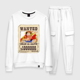 Женский костюм хлопок с принтом Wanted Luffy , 100% хлопок | на свитшоте круглая горловина, мягкая резинка по низу. Брюки заужены к низу, на них два вида карманов: два 