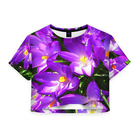 Женская футболка 3D укороченная с принтом Сиреневая прелесть , 100% полиэстер | круглая горловина, длина футболки до линии талии, рукава с отворотами | лепестки | прикольные картинки | сиреневый | цветочки | цветы