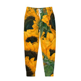 Мужские брюки 3D с принтом Подсолнухи , 100% полиэстер | манжеты по низу, эластичный пояс регулируется шнурком, по бокам два кармана без застежек, внутренняя часть кармана из мелкой сетки | Тематика изображения на принте: желтый | зеленый | лето | подсолнухи | цветы | черный