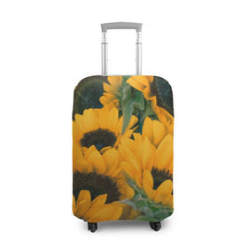 Чехол для чемодана 3D с принтом Подсолнухи , 86% полиэфир, 14% спандекс | двустороннее нанесение принта, прорези для ручек и колес | желтый | зеленый | лето | подсолнухи | цветы | черный