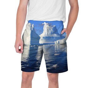 Мужские шорты 3D с принтом Айсберг ,  полиэстер 100% | прямой крой, два кармана без застежек по бокам. Мягкая трикотажная резинка на поясе, внутри которой широкие завязки. Длина чуть выше колен | айсберг | антаркида | арктика | вода | лёд | океан | отражение | север | солнце | холод