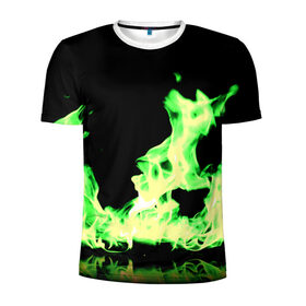 Мужская футболка 3D спортивная с принтом Зеленый огонь , 100% полиэстер с улучшенными характеристиками | приталенный силуэт, круглая горловина, широкие плечи, сужается к линии бедра | 