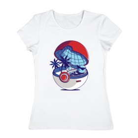 Женская футболка хлопок с принтом Покеболл 1 , 100% хлопок | прямой крой, круглый вырез горловины, длина до линии бедер, слегка спущенное плечо | pokemon | pokemon go | покемон | покемон го
