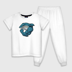 Детская пижама хлопок с принтом Shark , 100% хлопок |  брюки и футболка прямого кроя, без карманов, на брюках мягкая резинка на поясе и по низу штанин
 | акула | боксер | борец | качок