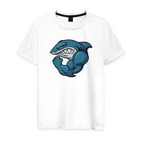 Мужская футболка хлопок с принтом Shark , 100% хлопок | прямой крой, круглый вырез горловины, длина до линии бедер, слегка спущенное плечо. | акула | боксер | борец | качок