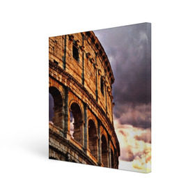 Холст квадратный с принтом Колизей , 100% ПВХ |  | архитектура | италия | колизей | отпуск | путешествие | развалины | туризм | турист