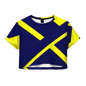 Женская футболка 3D укороченная с принтом Аirfoil , 100% полиэстер | круглая горловина, длина футболки до линии талии, рукава с отворотами | Тематика изображения на принте: геометрия | желтый | линии | темно синий