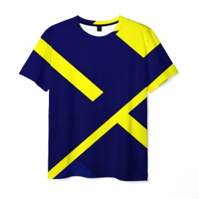 Мужская футболка 3D с принтом Аirfoil , 100% полиэфир | прямой крой, круглый вырез горловины, длина до линии бедер | Тематика изображения на принте: геометрия | желтый | линии | темно синий