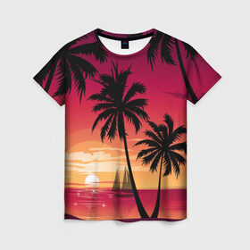 Женская футболка 3D с принтом Пальмы , 100% полиэфир ( синтетическое хлопкоподобное полотно) | прямой крой, круглый вырез горловины, длина до линии бедер | лето | море | пальмы