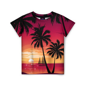 Детская футболка 3D с принтом Пальмы , 100% гипоаллергенный полиэфир | прямой крой, круглый вырез горловины, длина до линии бедер, чуть спущенное плечо, ткань немного тянется | Тематика изображения на принте: лето | море | пальмы
