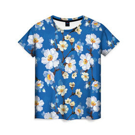 Женская футболка 3D с принтом Цветы ретро 5 , 100% полиэфир ( синтетическое хлопкоподобное полотно) | прямой крой, круглый вырез горловины, длина до линии бедер |   | винтаж | прованс | роза | роспись | узор | цветок | цветы