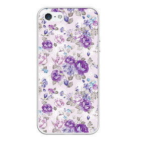 Чехол для iPhone 5/5S матовый с принтом Цветы ретро 2 , Силикон | Область печати: задняя сторона чехла, без боковых панелей |   | винтаж | прованс | роза | роспись | узор | цветок | цветы