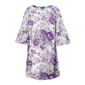 Детское платье 3D с принтом Цветы ретро 2 , 100% полиэстер | прямой силуэт, чуть расширенный к низу. Круглая горловина, на рукавах — воланы |   | винтаж | прованс | роза | роспись | узор | цветок | цветы
